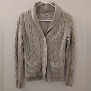 Tommy Hilfiger Beige Wool Blend Cable Knit Sweater Y2K Size Small